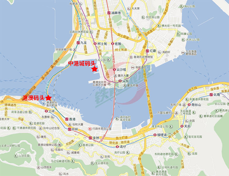 广州莲花山港到香港中港城码头示意图
